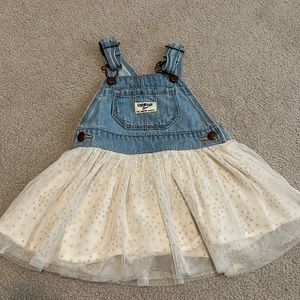 Jean overalls with white glitter skirt